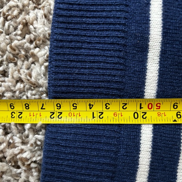 Nwt Talbots Navy Striped Sweater with Colorful Cuffs 100 cashmere  marinier - Picture 8 of 8